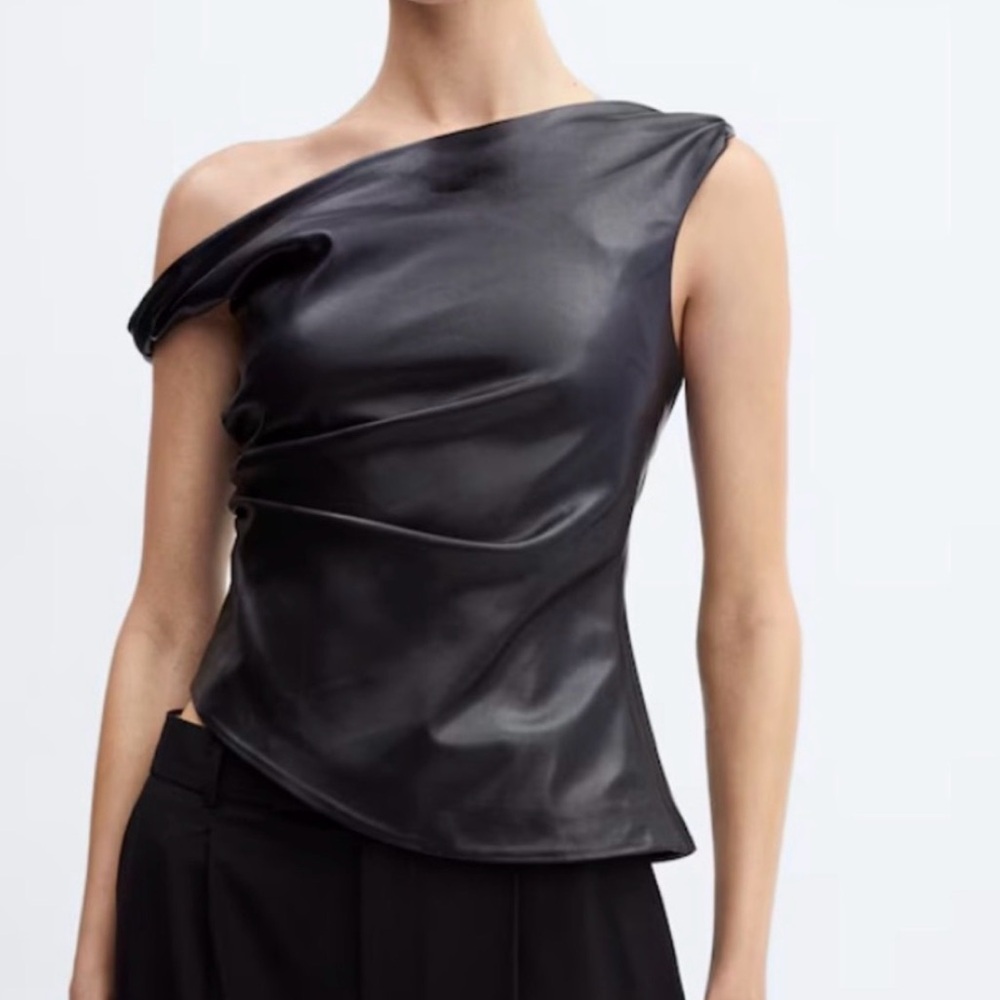 MANGO Leather Effect Top
